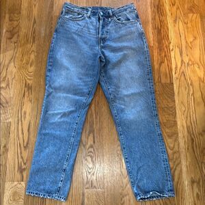 & Denim High waisted, button flu Straight Leg Jeans with Vintage wash